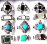 Gemstone jewelry supply manufacturer distributes Semi precious gemstone rings with sterling silver decor and band 